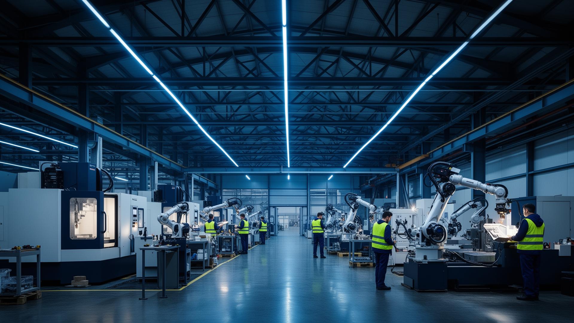 Modern industrial facility with robotic assembly